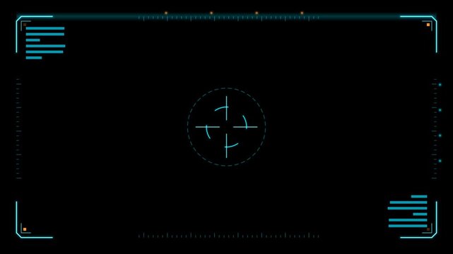 Sci fi HUD frame with corner brackets data bars crosshair and moving scan line