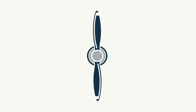 Vintage airplane propeller graphic illustration in blue and silver colors, symbol of aviation and flight.