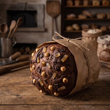 Traditional Italian Chocolate Sourdough Panettone with Sicilian Hazelnuts and Calabrian Bergamot