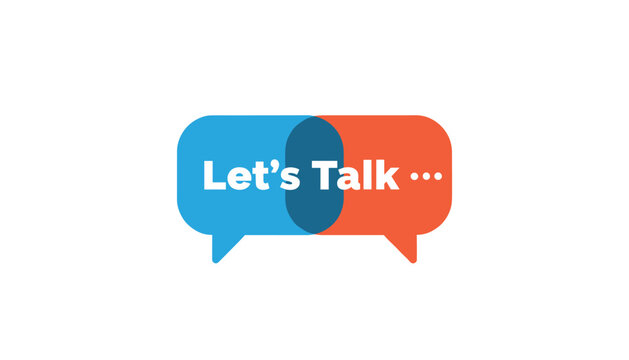 Conversation icon featuring blue and red overlapping speech bubbles with the words lets talk and three dots.