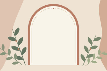 Fototapeta premium Terracotta botanical arch frame with olive branches and copy space