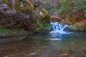 Soothing cascade meandering through the forest in the Cherokee NF in Tennessee, USA. © Claire