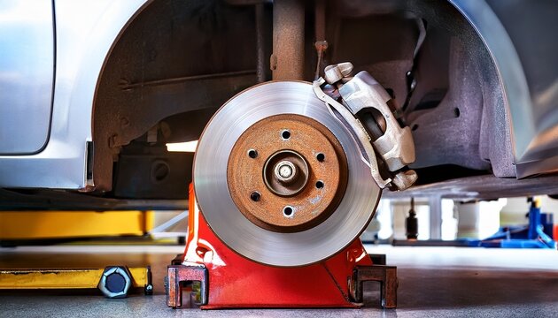 brake system maintenance replacing or grinding brake discs on a lifted vehicle
