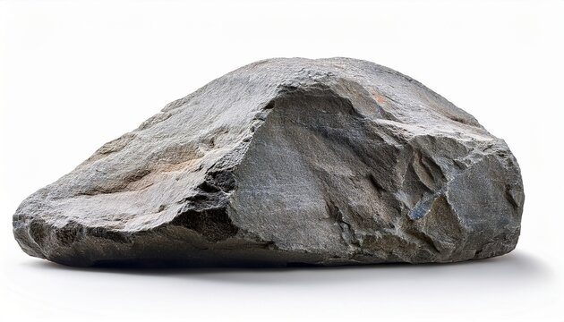massive natural gray stone or boulder with rugged texture and rough surface isolated on white background suitable for landscape design
