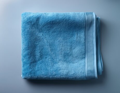 overhead view of a neatly folded blue towel