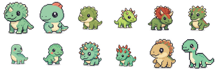 Set of cute pixel art dinosaur characters © Vectoryu