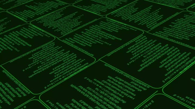 Futuristic Green Matrix Code Grid Seamless Loop Background for Cyber Security and Technology in 4K