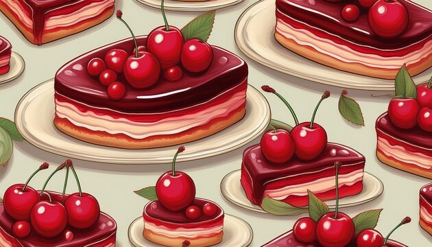 cherry cake seamless pattern