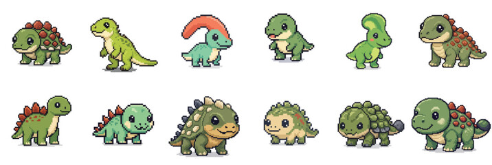 Set of cute pixel art dinosaurs © Vectoryu