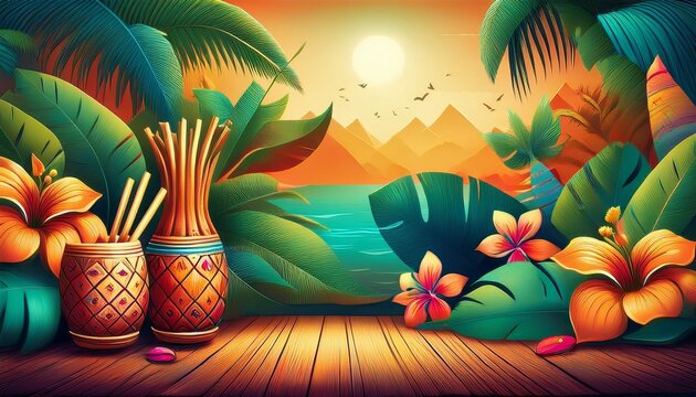 background for a party invitation tropical and tiki theme