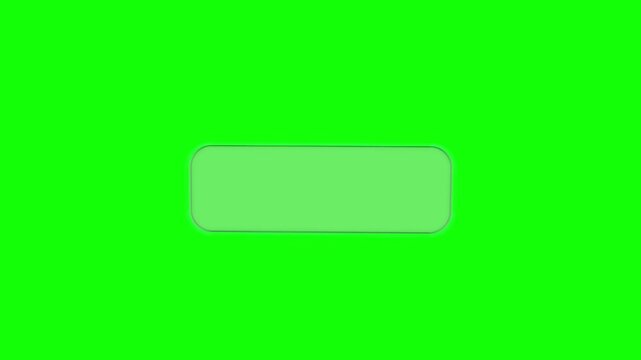 Glass UI button element appearing from black on green screen chroma key background

