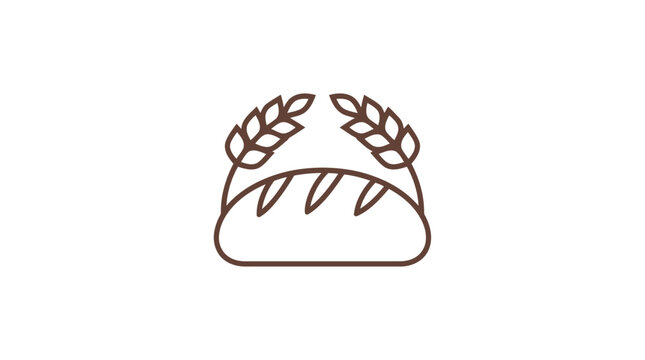 Bakery logo design featuring a stylized loaf of bread framed by wheat ears in a minimalist brown outline.