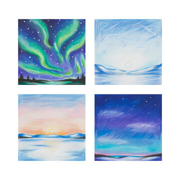 Beautiful Aurora Borealis Display Over Snowy Winter Landscape Scenery transparent background