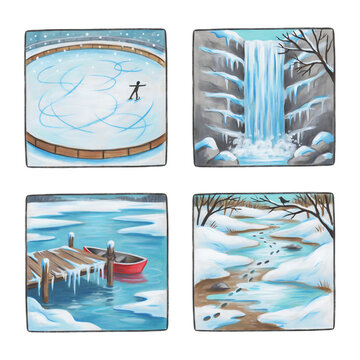 Winter Scenes Featuring Ice Skating Rink Waterfall Frozen Lake Stream transparent background