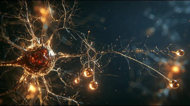 A detailed view of neuron structures shows their interactions over time, highlighting movement and connection in a digital format.
