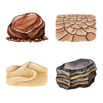 Illustrations of different types of soil and geological rock formations transparent background