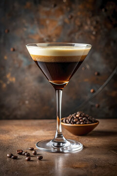 Frothy Espresso Martini Close-up, Layered Coffee Liqueur Drink for Upscale Bar Menus, Evening Cocktail Recipes, Lifestyle Blogs, and Restaurant Promotions