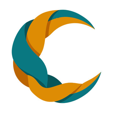 Abstract intertwined ribbons forming a crescent shape