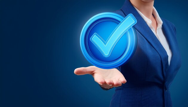 hand offers success with a bold blue check mark