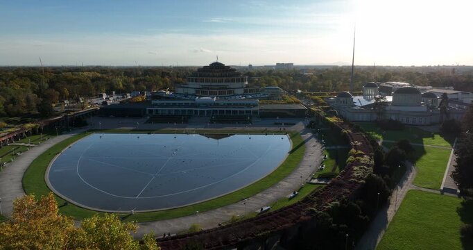 Centennial Hall and Pergola in Wrocław on a sunny autumn afternoon