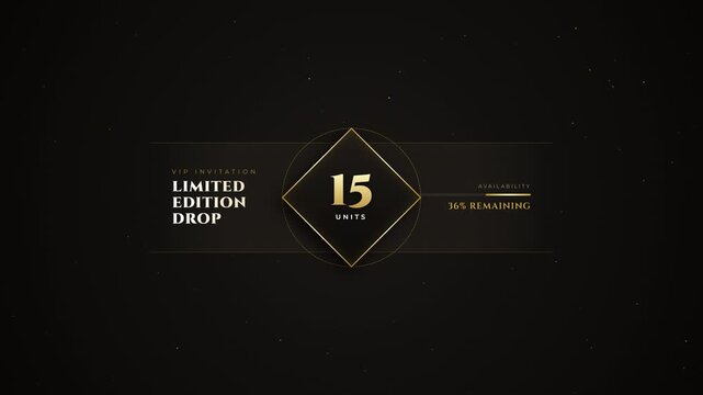 Limited edition drop countdown timer animation gold black luxury product launch marketing promo video 41 to 0 seconds sparkling cinematic graphics display