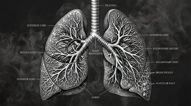 Detailed human lungs anatomy illustration