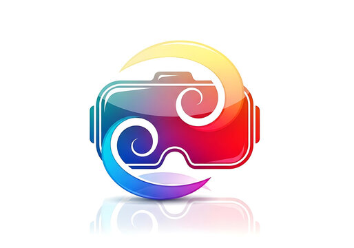 Colorful virtual reality headset icon with swirling abstract elements isolated on a white background