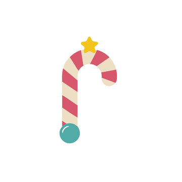 Candy cane with star and blue ball