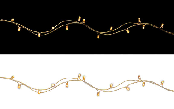 Warm glowing party string lights border isolated with transparent background