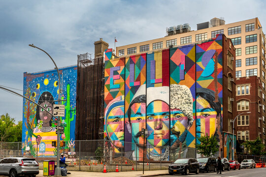 Ellis mural by Eduardo Kobra covers the City-As-School facade in Hudson Square