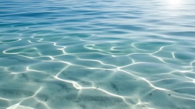 Sunlight shimmering on shallow ocean water with caustic light patterns and sandy seabed