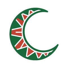 Green crescent moon with red and white decorative pattern © cio