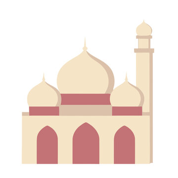 Flat illustration of a mosque with domes and minaret