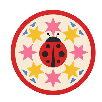 Red ladybug with colorful stars and triangles
