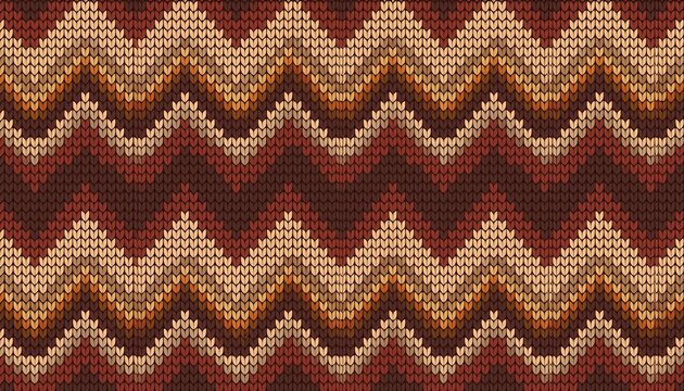 seamless geometric knitting pattern with brown and tan zigzag waves