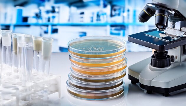 sterile food microbiology laboratory with culture plates and microscope ideal for safety testing quality assurance and research campaigns