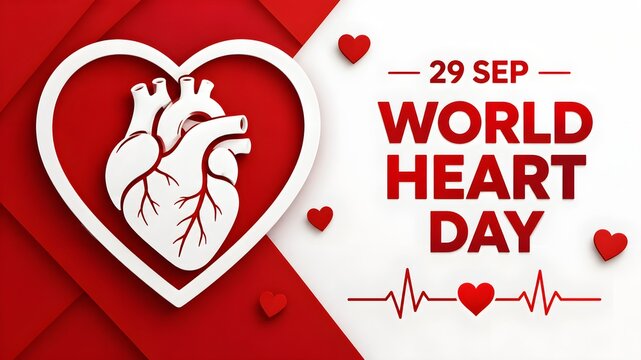 world heart day - abstract white line human heart sign and heart sharp sign on abstract red curve texture background vector design