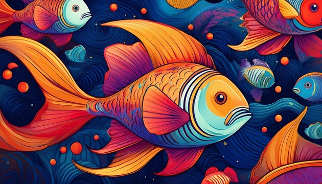 vibrant fish creating a seamless pattern ideal for aquatic or marine themed designs