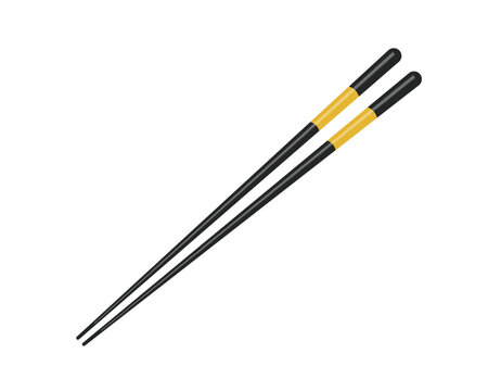 Black and Golden Pair of Chopsticks with Sleek Decorative Design Vector Illustration