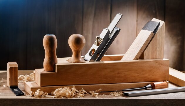finish carpentry bench with cabinet door hand plane and precision tools ideal for woodworking renovation and skilled trade campaigns