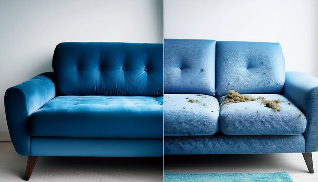 before and after cleaning sofa blue soft sofa dirt dirty half and clean half dry cleaning company