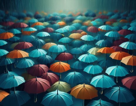 unique umbrella in a crowd of similar ones