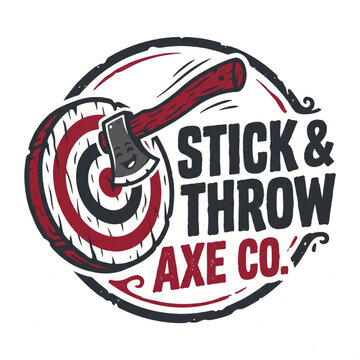 Axe throwing company vintage logo with smiling hatchet and target bullseye illustration