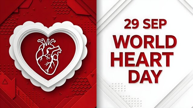 world heart day - abstract white line human heart sign and heart sharp sign on abstract red curve texture background vector design