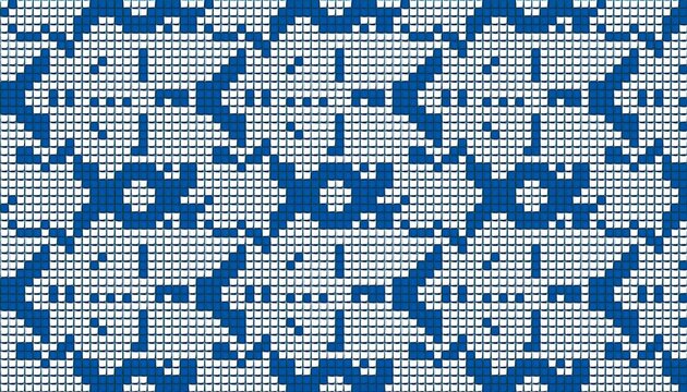 seamless geometric knitting pattern with blue and white maze grid