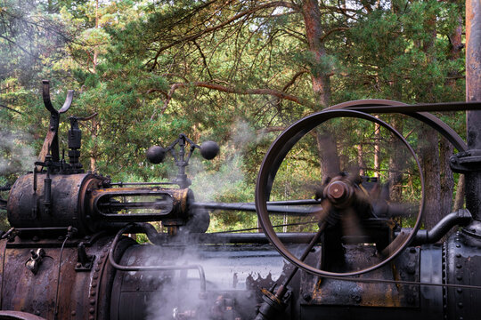 Steam engine sawmill, 19th century technology