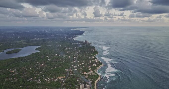 Mirissa Sri Lanka Aerial v11 high altitude flyover coastline capturing coastal landscape across Thalaramba, Garanduwa, Kamburugamuwa and Matara on a stormy day - Shot with Mavic 3 Cine - April 2023