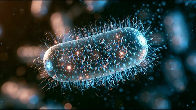 Bacteria can be seen moving and interacting in a liquid setting, showing various behaviors and patterns during the observation.