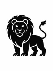 Obraz premium Minimalist black lion silhouette vector graphic standing against a clean white background