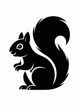 Minimalist black squirrel silhouette icon featuring bushy tail on white background